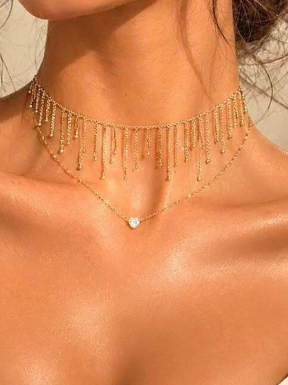 Gold-Tone Layered Fringe Necklace